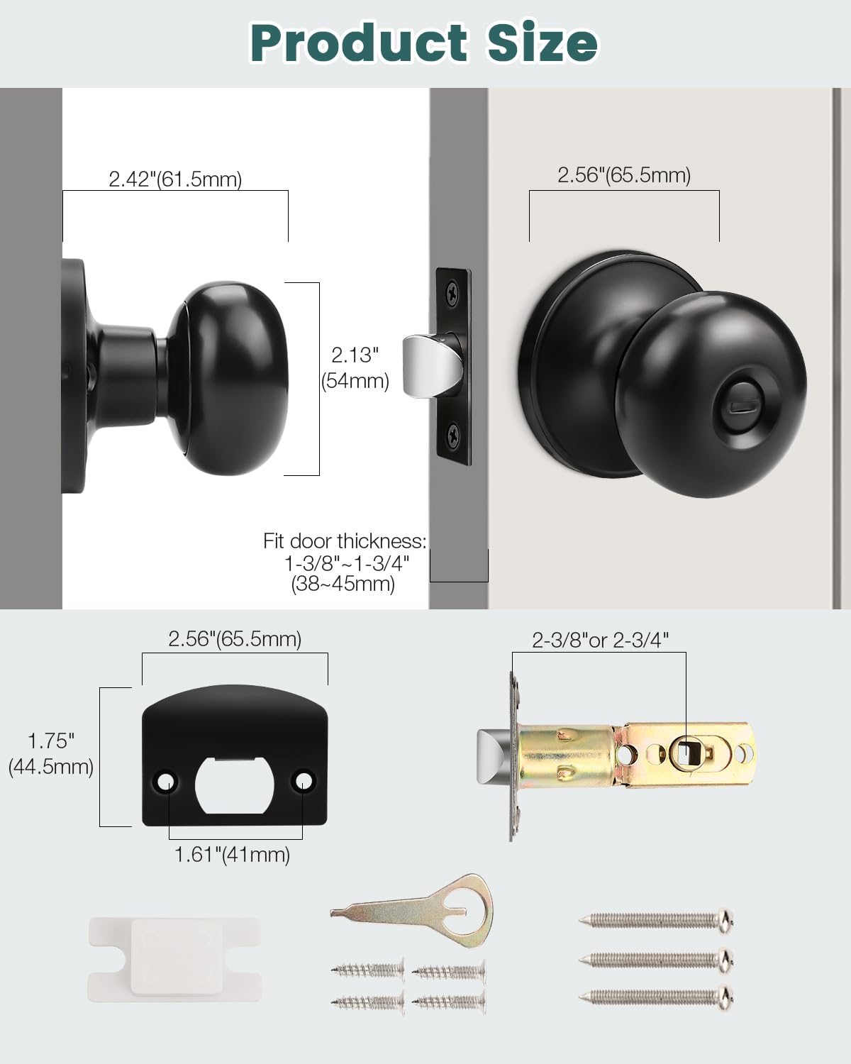 KNOBWELL Lot De 10 Boutons De Porte De Passage Pour Porte De Couloir Et