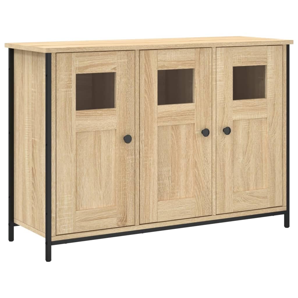 Credenza Rovere Sonoma 100x35x70 cm in Legno Multistrato e Vetro