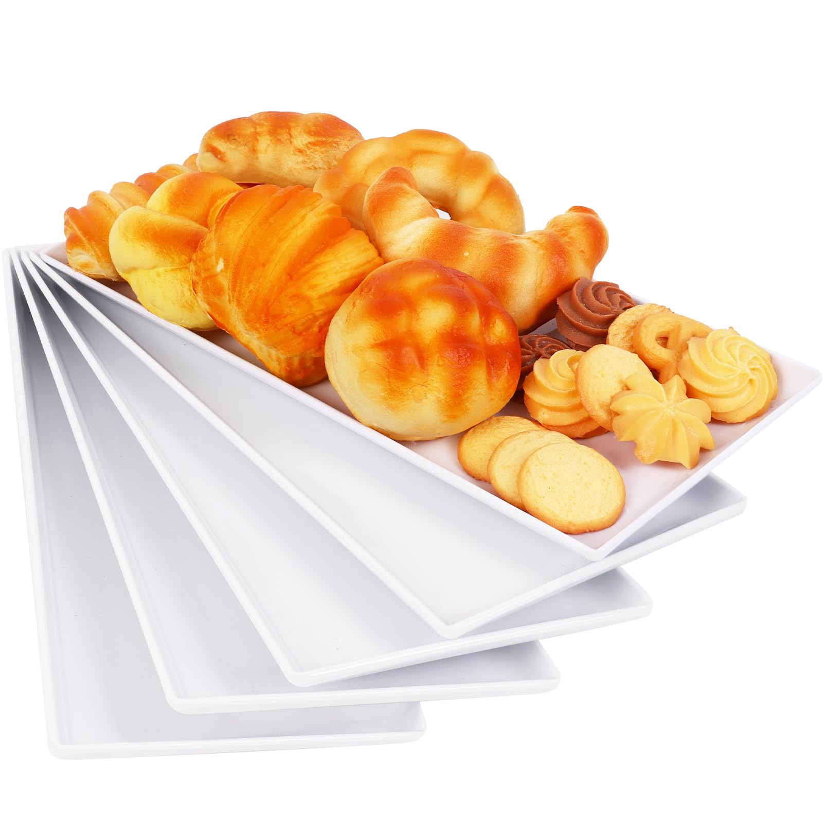 Moretoes 5pcs Melamine White Serving Trays for Party, Reusable Serving Dishes,14.5 x 6,Unbreakable Rectangle Plates, for Cookie, Appetizer, Charcuterie, Snack, Dessert, Food Display