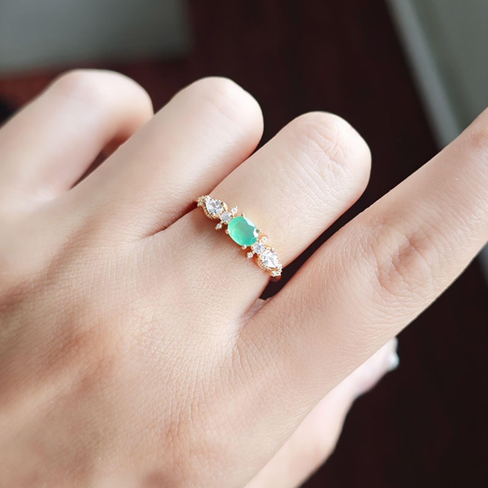 Anelli per partner in oro giallo 9 K/14 K/18 K con calcedonio verde ovale, classici