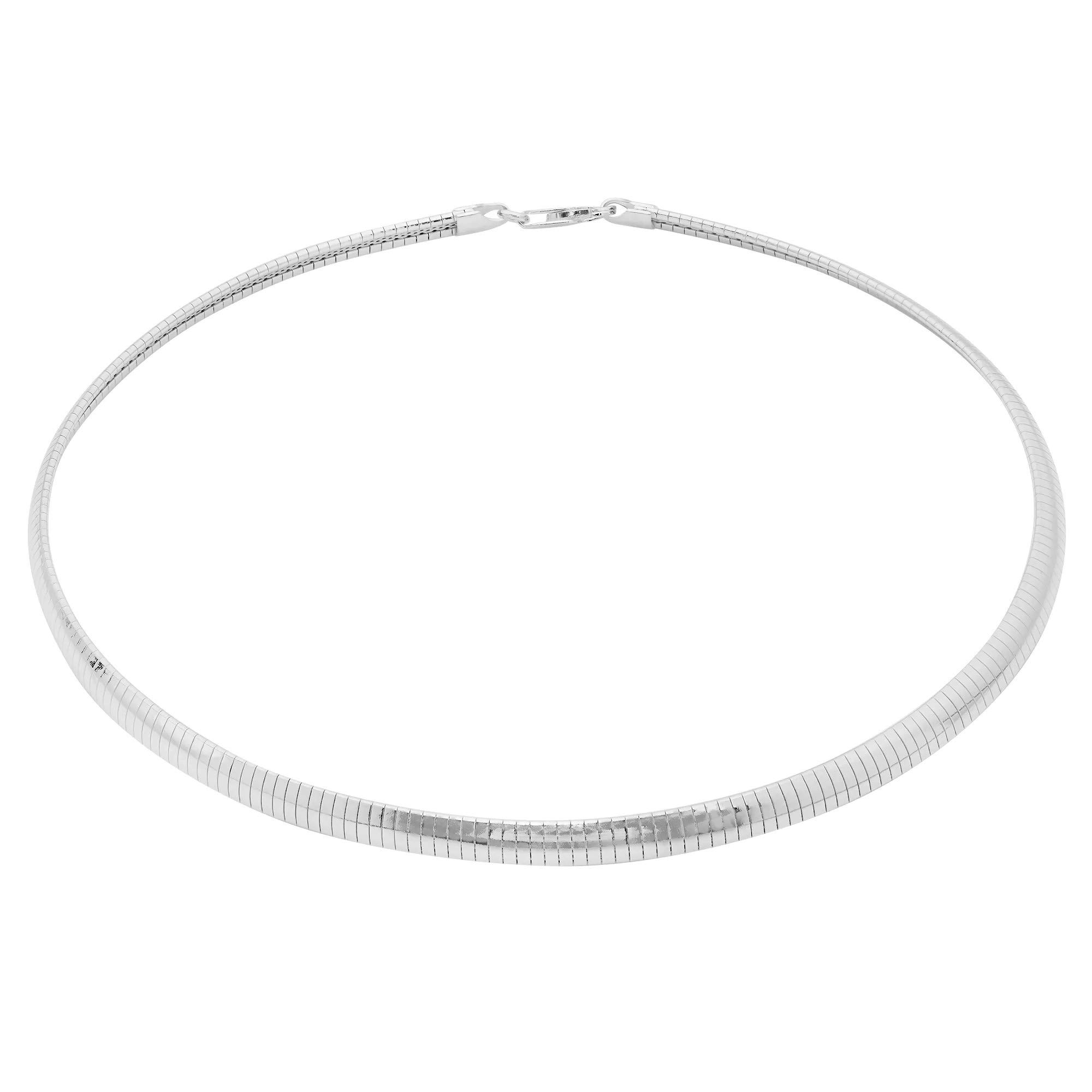 Verona Jewelers 925 Sterling Silver necklace Flexible Italian Flat Omega Necklace for women-2MM 3MM 4MM 6MM 8MM Cubetto Italy Wire Necklace Chain 16 18 20