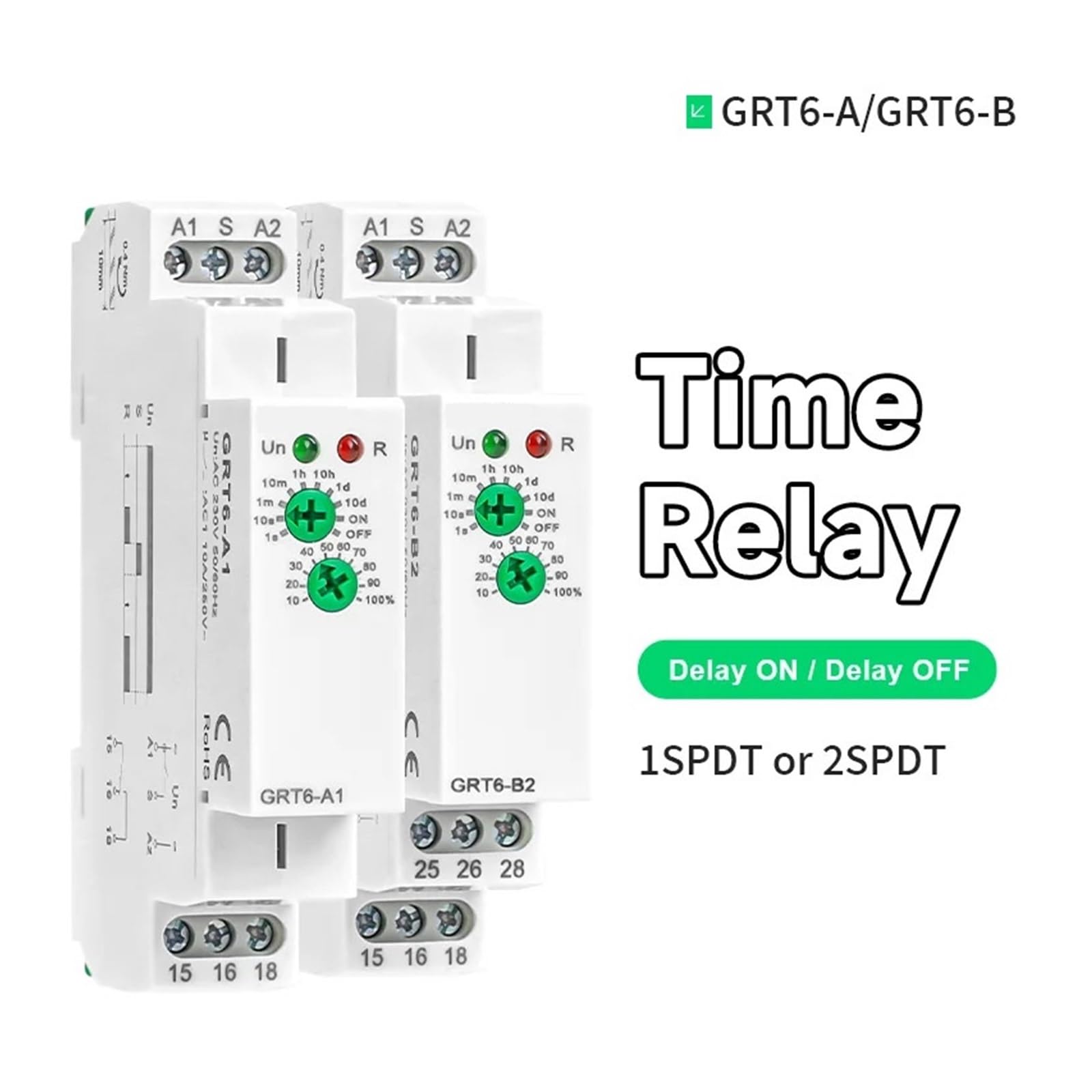 Relais temporisé à fonction unique de 10 A avec retard on/off, minuterie d'allumage électronique réglable, rail DIN modulaire (AC230V, B1 (1SPDT))