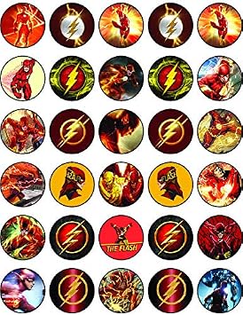 30 x Edible Cupcake Toppers Themed of Flash Party DC Collection of Edible Cake Decorations | Uncut Edible on Icing Sheet