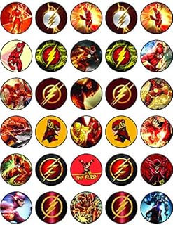 30 x Edible Cupcake Toppers Themed of Flash Party DC Collection of Edible Cake Decorations | Uncut Edible on Wafer Sheet