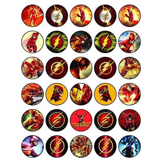 30 x Edible Cupcake Toppers Themed of Flash Party DC Collection of Edible Cake Decorations | Uncut Edible on Wafer Sheet