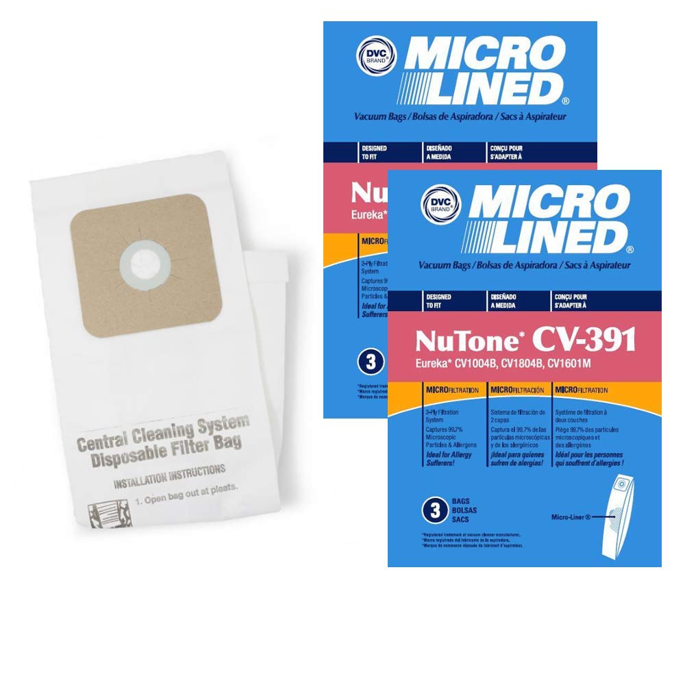 DVC Micro-Lined Paper Replacement Bags Standard For Nutone 391 Fit CV350, CV352, CV352W, CV353, CV450, CV653, CV750-6 Bags