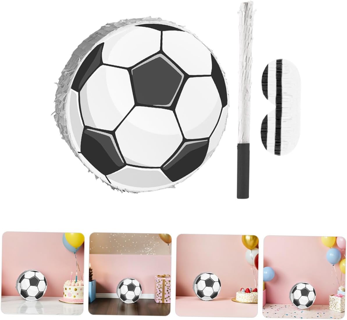 Soccer Pinata with Stick and Blindfold for Birthday Party Football Party Supplies with Hanging Loop Fun Sports Game Decoration for Boys Soccer Themed Events