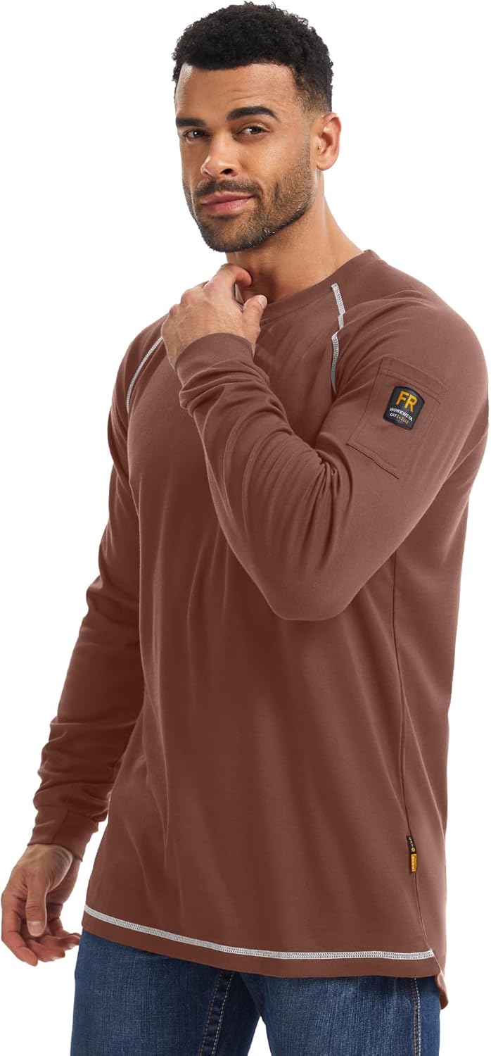 WORKWEYA FR Shirts for Men 5.5OZ Light Weight Welding Flame Resistant Shirts NFPA2112 CAT2