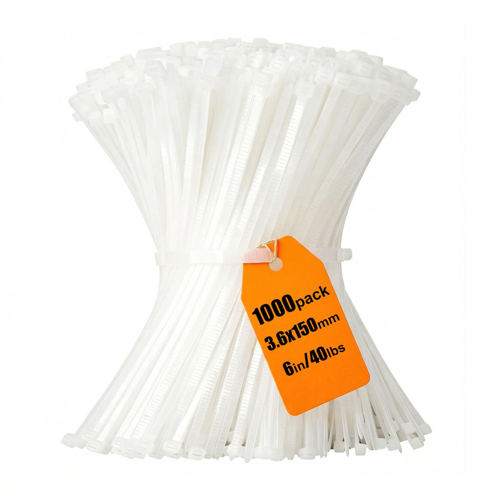 Yaluzibi White 1000 Pack Cable Ties 6 Inch Zip Ties, 150 X 3.6Mm Nylon Ties, Tensile Strength 40Lb With Uv Resistant, Plastic Tie Wraps Self Locking Large Heavy Duty Cable Wrap For Workshop Indoor And Outdoor