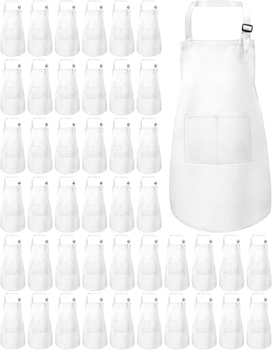 Miniatura 11 de 30 delantales para niños, delantales ajustables a granel, con bolsillos, para cocinar, pintar, hornear (10 colores, L)