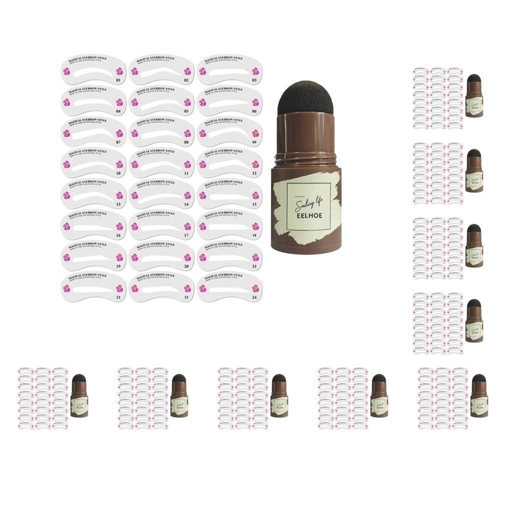 Juego de 10 sellos en polvo para cejas con plantillas de cejas negro-marrón y 24x, negro marrón y 24 piezas