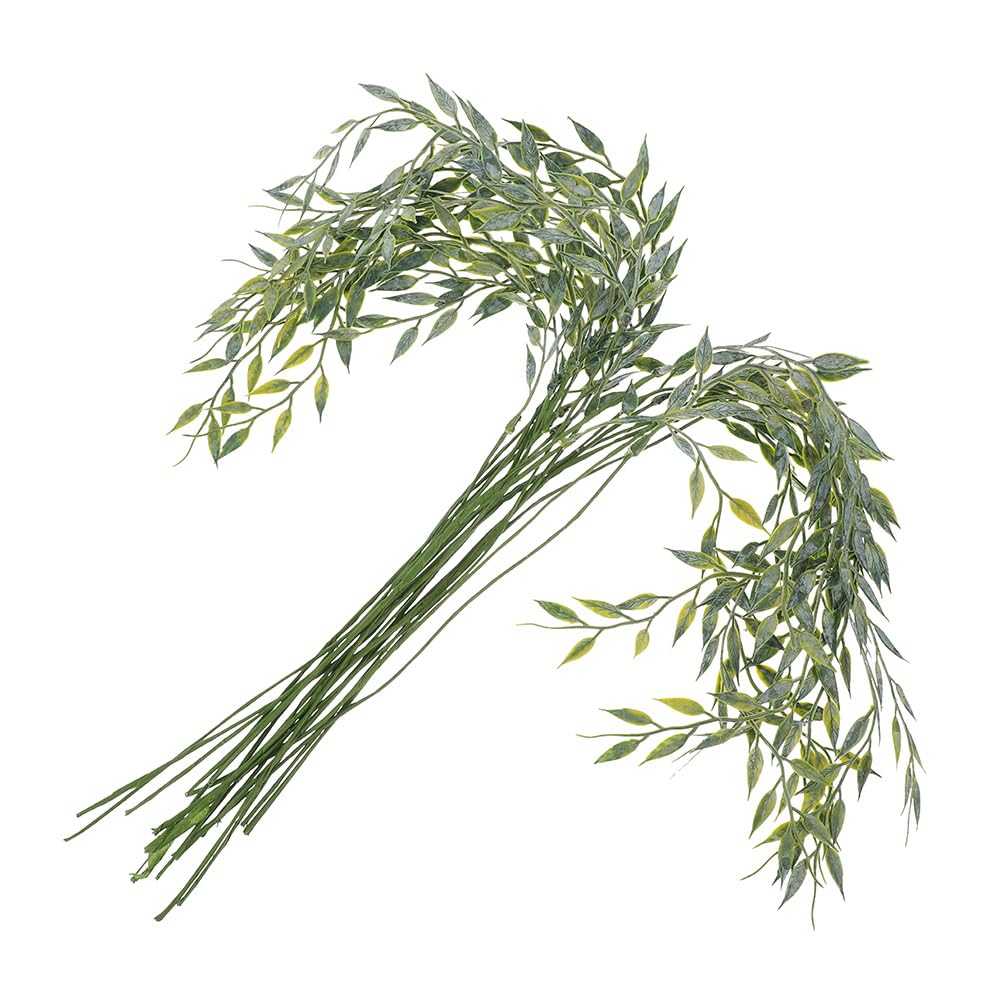 30pcs Artificial Green Leaves Realistic Salix Leaves with Long Stems Fake Salix Plants Branches for DIY Vase Crafts Home Office Decoration