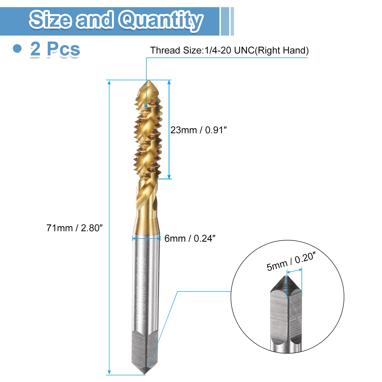 Titanium Coated Thread Taps - 1/4-20 UNC -2