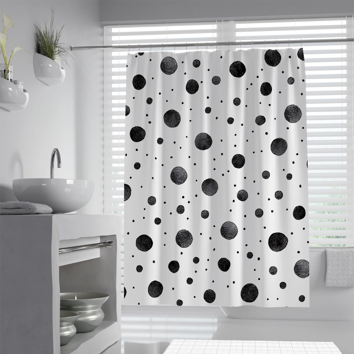 UIRINGART Minimalist Polka Dots Shower Curtain W120xL180cm Nordic Abstract Geometric Circles Pattern Water Repellent Easy Clean For Bath Tub Bathroom Screen With Hook