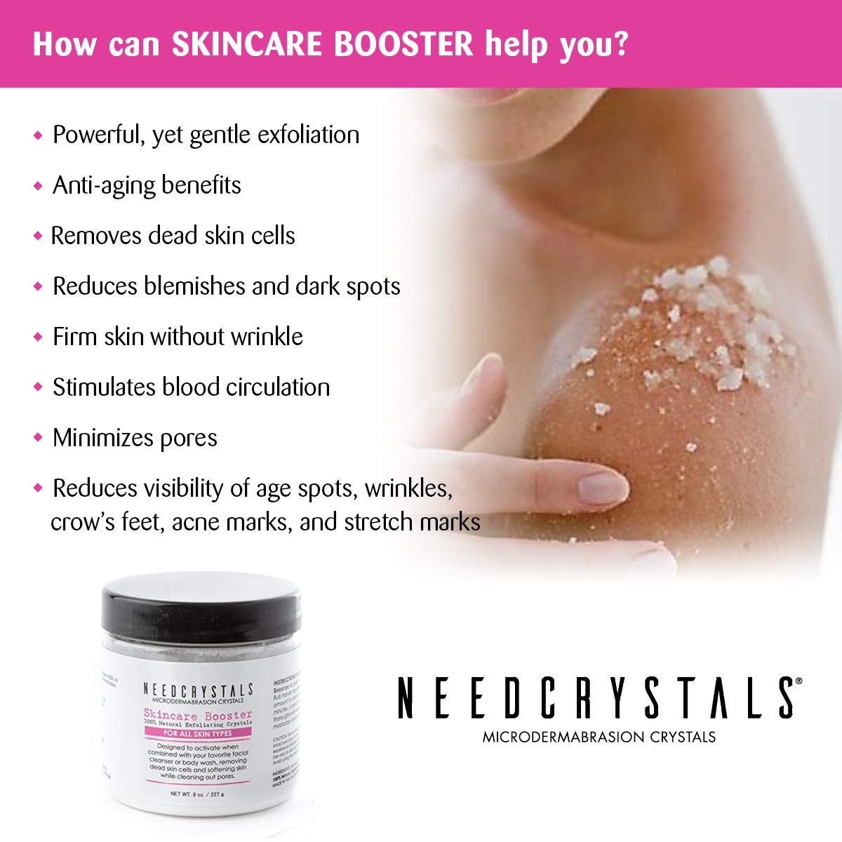 NeedCrystals Microdermabrasion Crystals 8 oz. / 227g. DIY Face Scrub. Natural Facial Exfoliator for Dull or Dry Skin Improves Scars, Blackheads, Pore Size, Wrinkles, Blemishes & Skin Texture : Beauty & Personal Care