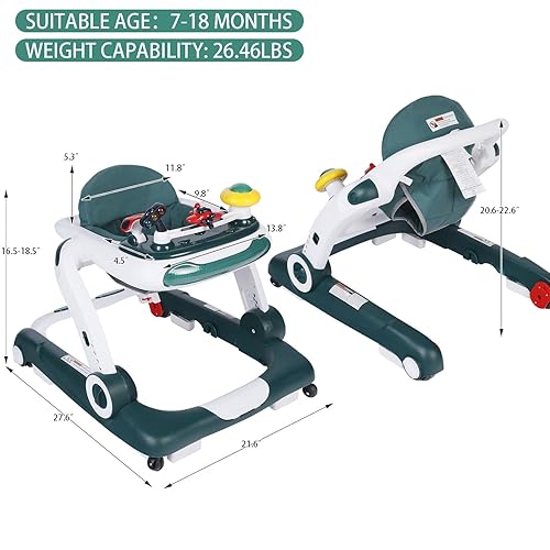 Miniatura 9 de Kinder King Andador para bebés con música y luces, 5 en 1 para bebé, altura y asiento ajustables, asiento para aprender y caminar detrás del niño,