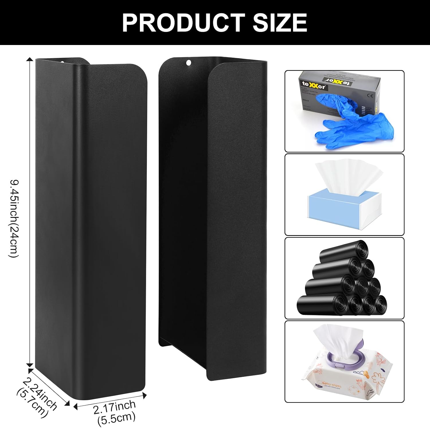Dezzer Magnetic Glove Box Holder, Wall Mount Adjustable Metal Disposable Gloves Tissue Dispenser, Holds Boxes of Gloves, Towels, Wipes,Tissues in Lab, Kitchen, Garage, Workshop, Black
