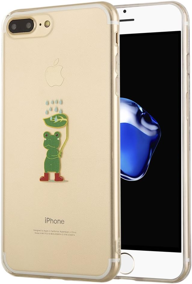 iPhone 7 Plus Case Funny, ZKDT Clear Soft Cover with Cute Frog Pattern Case for iPhone 7 Plus 5.5" (Frog Under Shelter)