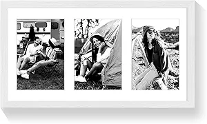 9x18 Oak Wood Picture Frame - 9x18 Photo Frame with Mat Display 3Pcs 5x7 Photos, 5x7 Picture Frame Wood, Natural Solid Wooden Picture Frames for Wall Art Photo and Prints(1 Pack, White)