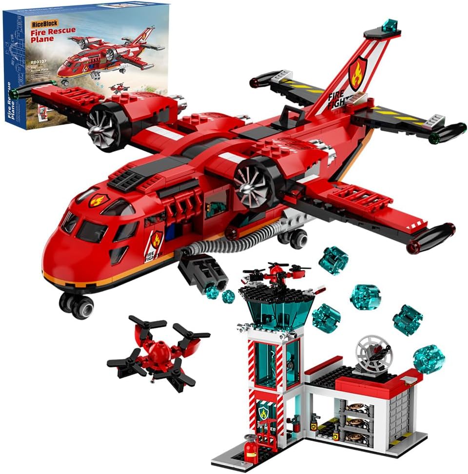 RiceBlock City Fire Rescue Plane Building Sets, Suitble for Kids and Fans of Firefighter Toys, Fun Birthday Idea for Boys and Girls Ages 6+, 752PCS