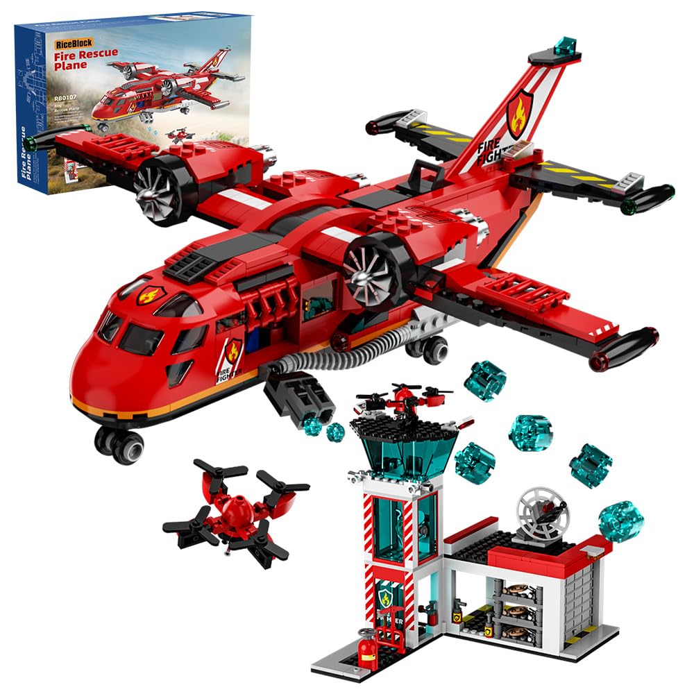 City Fire Rescue Plane Building Sets, Suitble for Kids and Fans of Firefighter Toys, Fun Birthday Idea for Boys and Girls Ages 6+, 752PCS