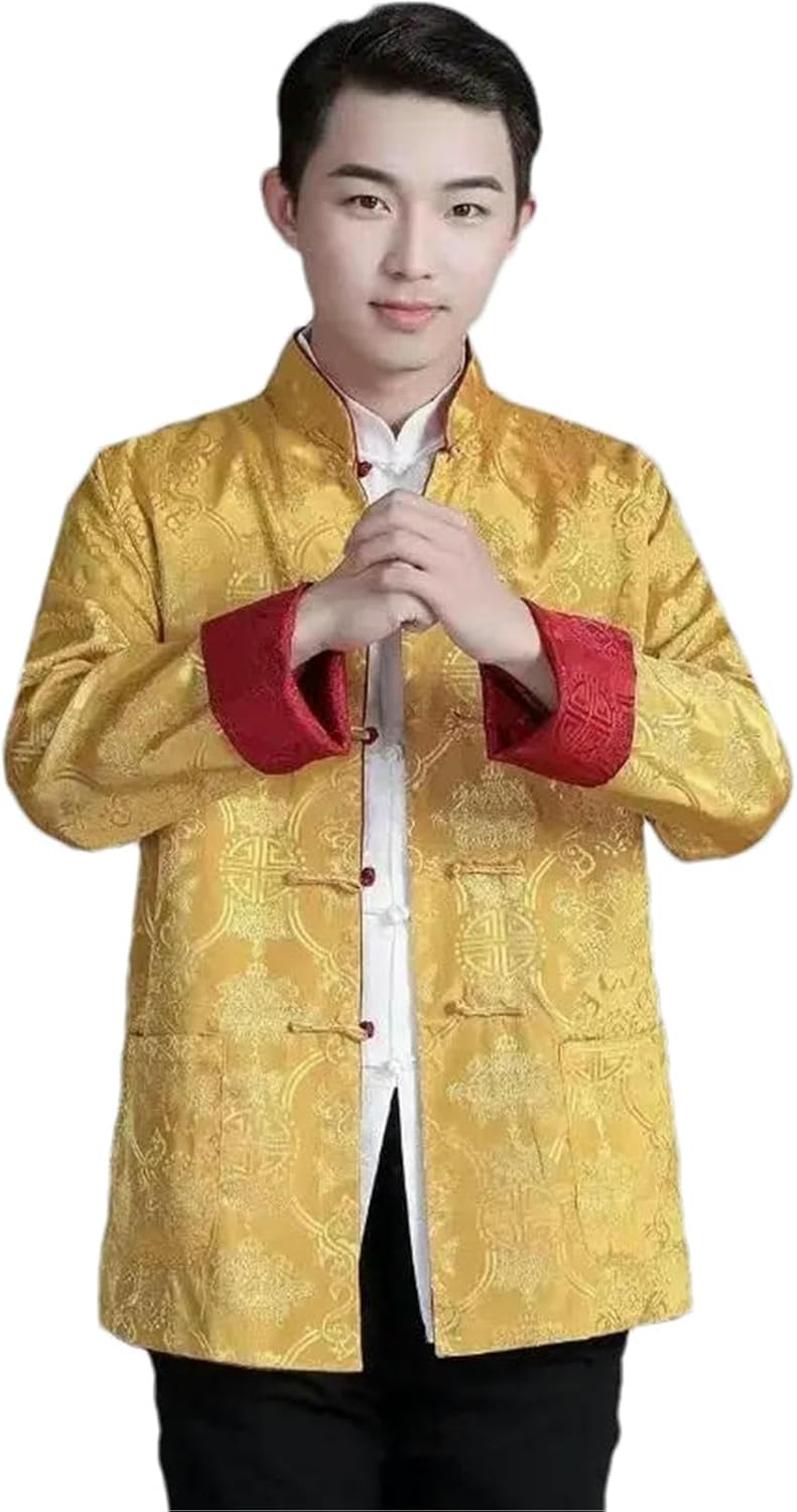 Men Chinese Traditional Kung Fu Tang Suit Jacket Reversible Spring and Autumn Shirt Coat Mandarin Collar Casual Top