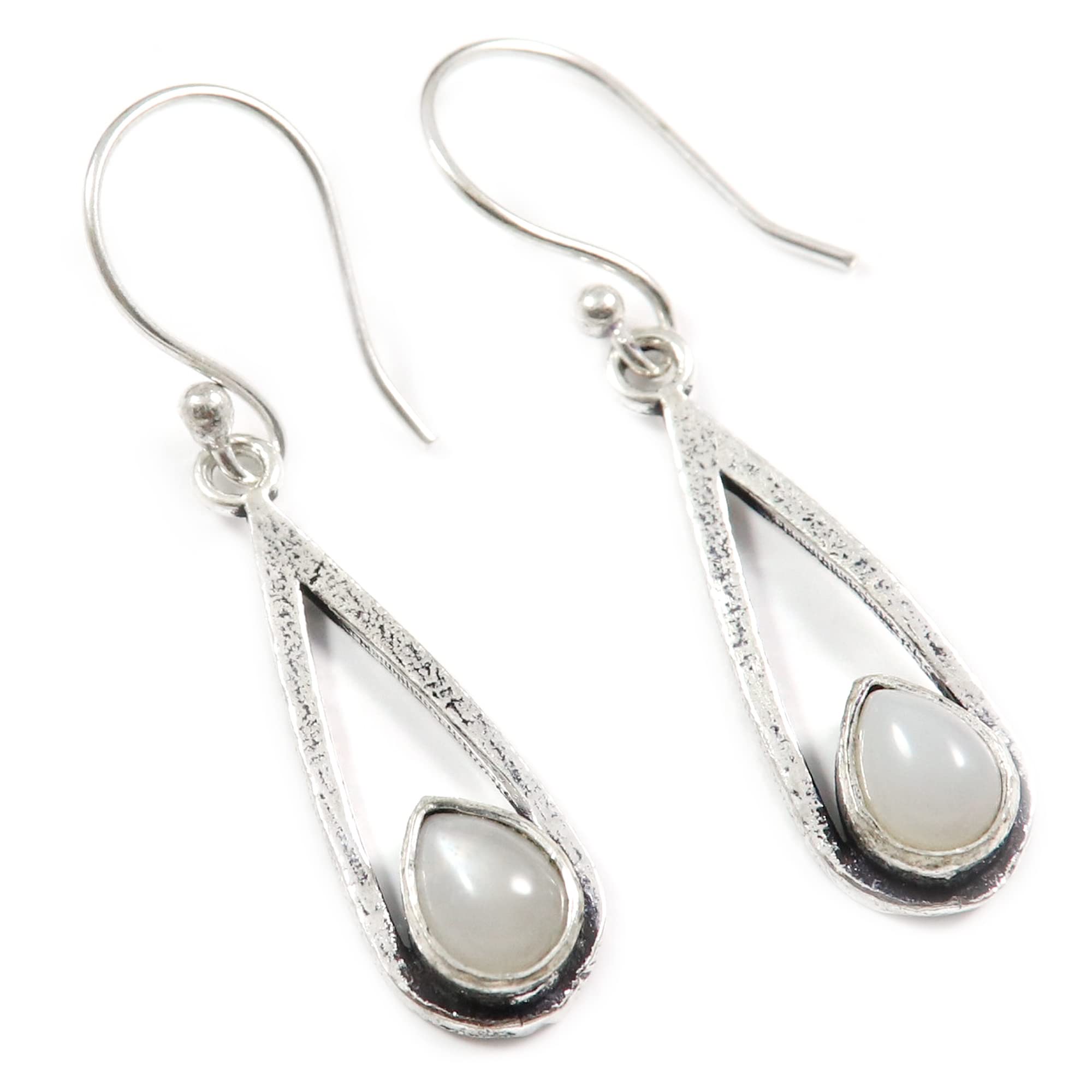 Goyal Crafts Silky Moonstone Natural Gemstone Silver Plated Drop Dangle Earring Jewelry GGTER148D