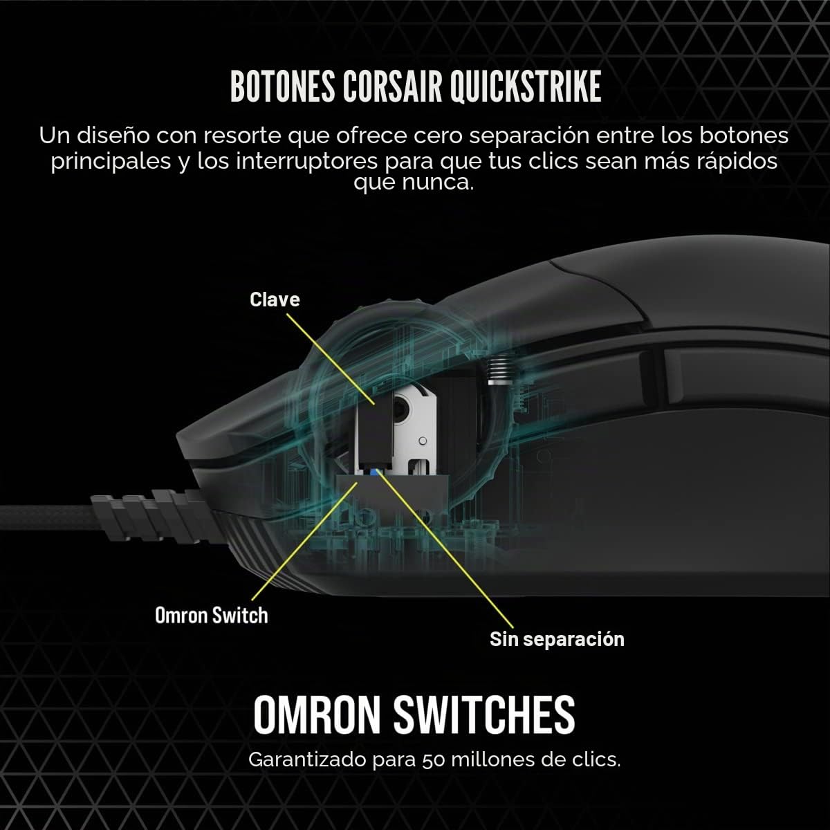 Corsair SABRE RGB PRO CHAMPION SERIES Ratón para Juegos, Forma Ergonómica para eSports, Peso ligero de 74 g, Cable Flexible Paracord, Botones CORSAIR QUICKSTRIKE con Clic Inmediato, Negro