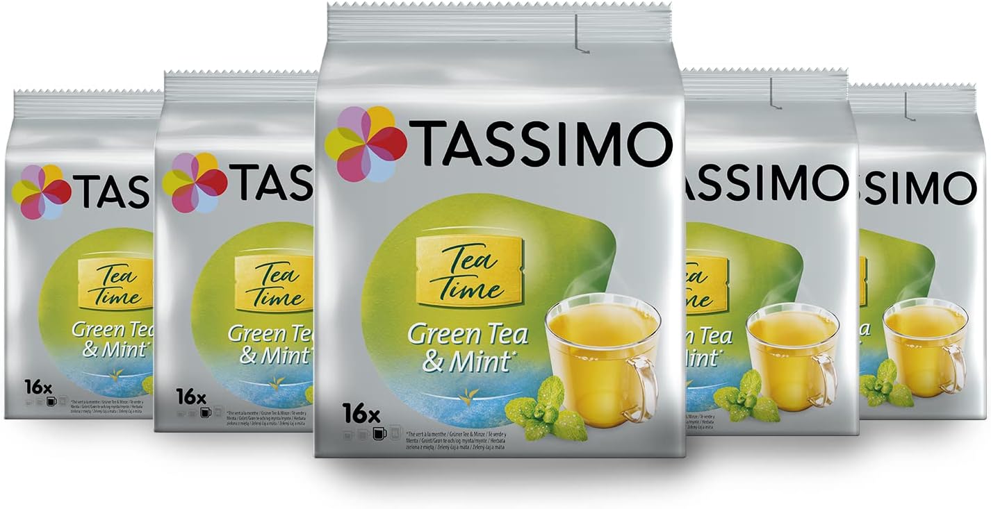 Tassimo Tea Time Mint Green Tea 16 Pods Pack of 5 (80 Servings