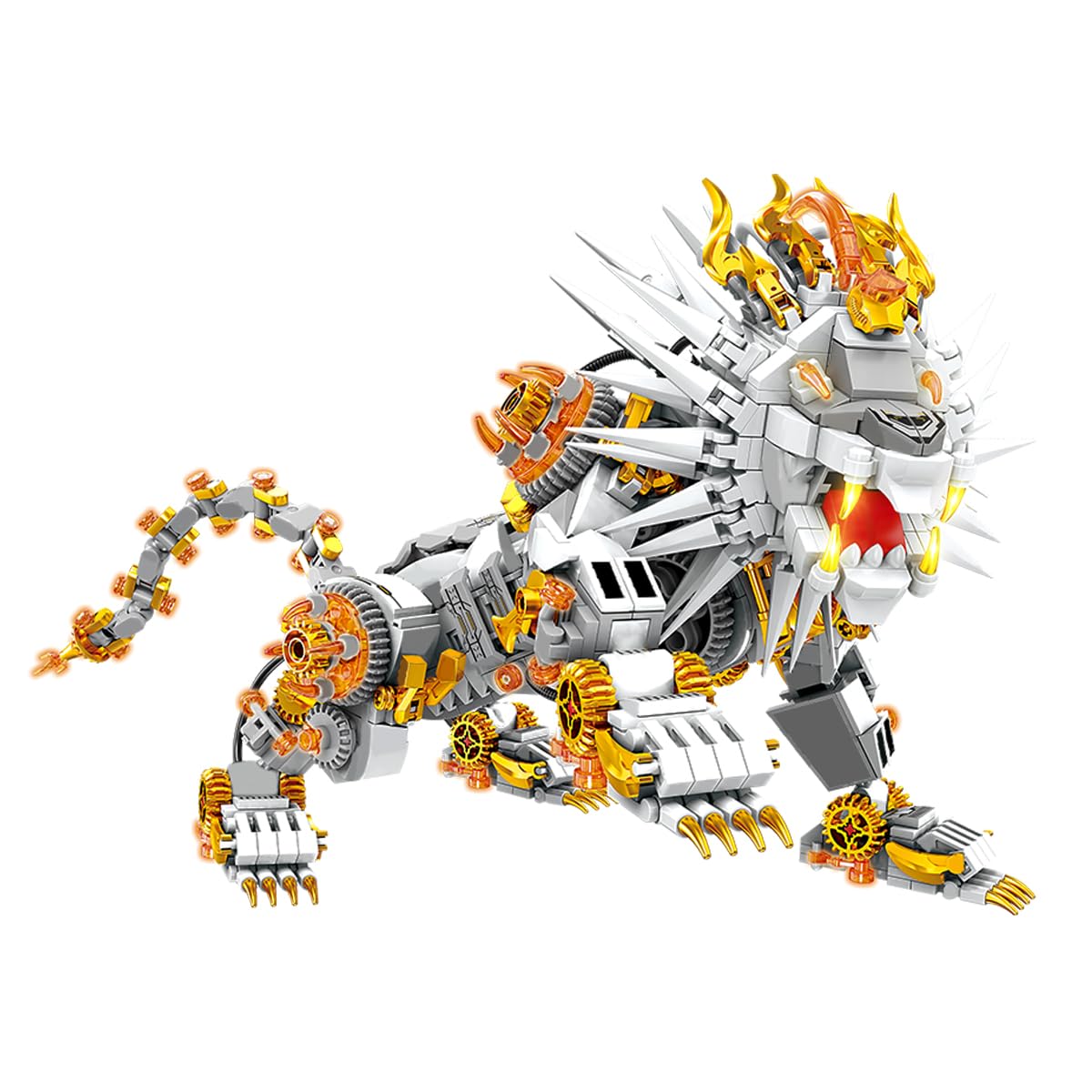 HONLANCH Grayish White Mechanical Lion Building Blocks Set (1422Pieces) Gift for Adults and Kids