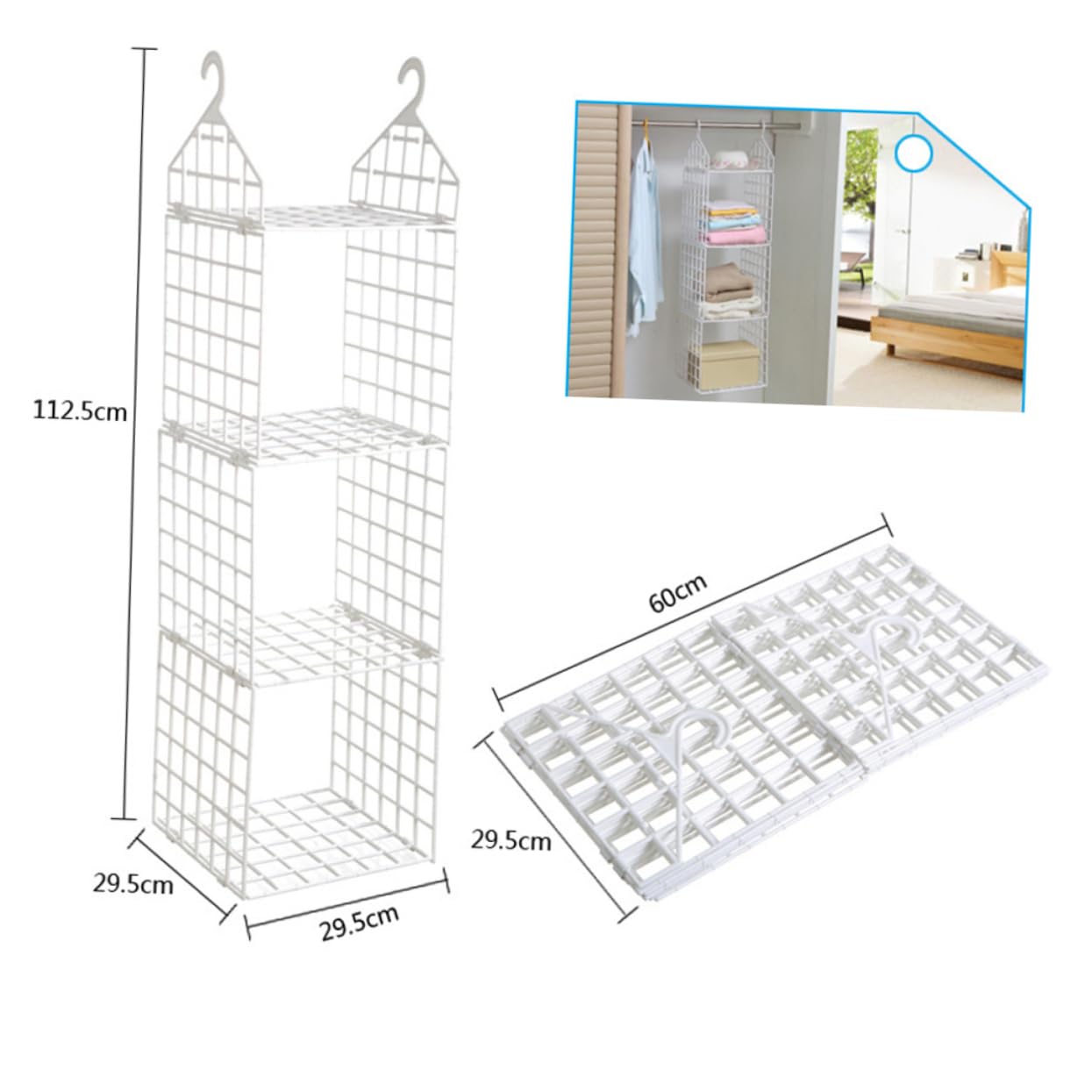 LABRIMP Organizer da Armadio Sospeso Pieghevole a Tre Grandi Strati in Pp | Bianco, Design Ventilato a Griglia Ampia Apertura, per Accessori e Cappelli
