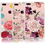 iPhone 8 Plus Case, iPhone 7 Plus Case, [3-Pack] CarterLily Watercolor Flowers Floral Pattern Soft Clear Flexible TPU Back Case for iPhone 7 Plus  iPhone 8 Plus 5.5'' - Watercolor Flowers