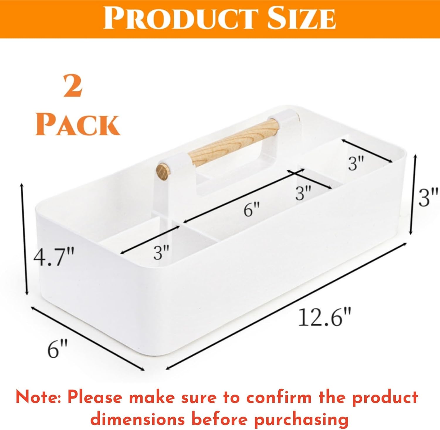 Acshio 2 Pack Plastic Portable Caddy with Handle, Stackable Art Office Supplies Storage Organizer with 5 Compartments, Multiuse Divided Craft Basket Bin Stationery Pen Holder for Home, Shower