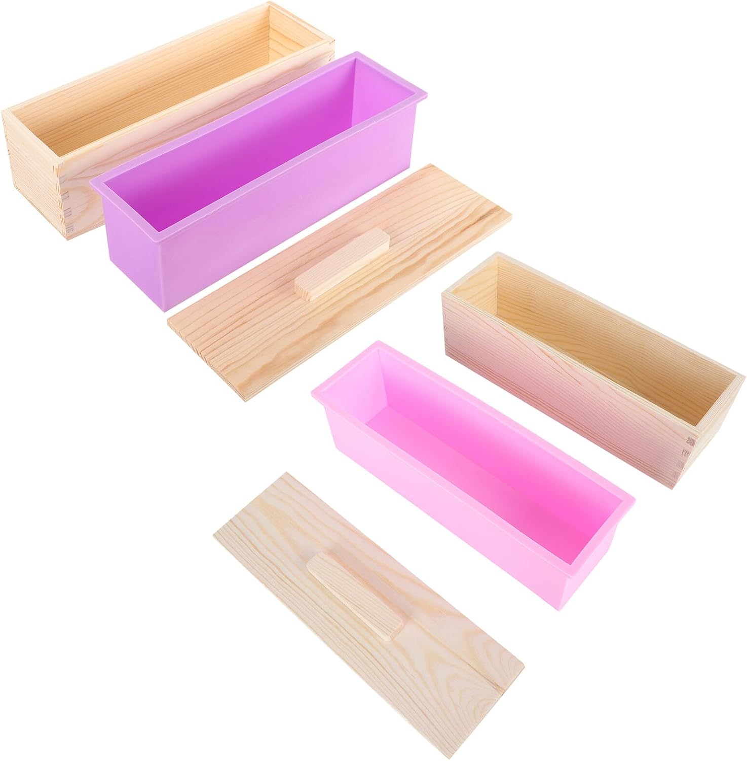 SECFOU Wooden Bread Pan and Toast Box Set with Lid, Rectangular Loaf Mold for Baking, Non-stick DIY Bread Loaf Mold, 2pcs Kitchen Bakeware for Home and Oven Use