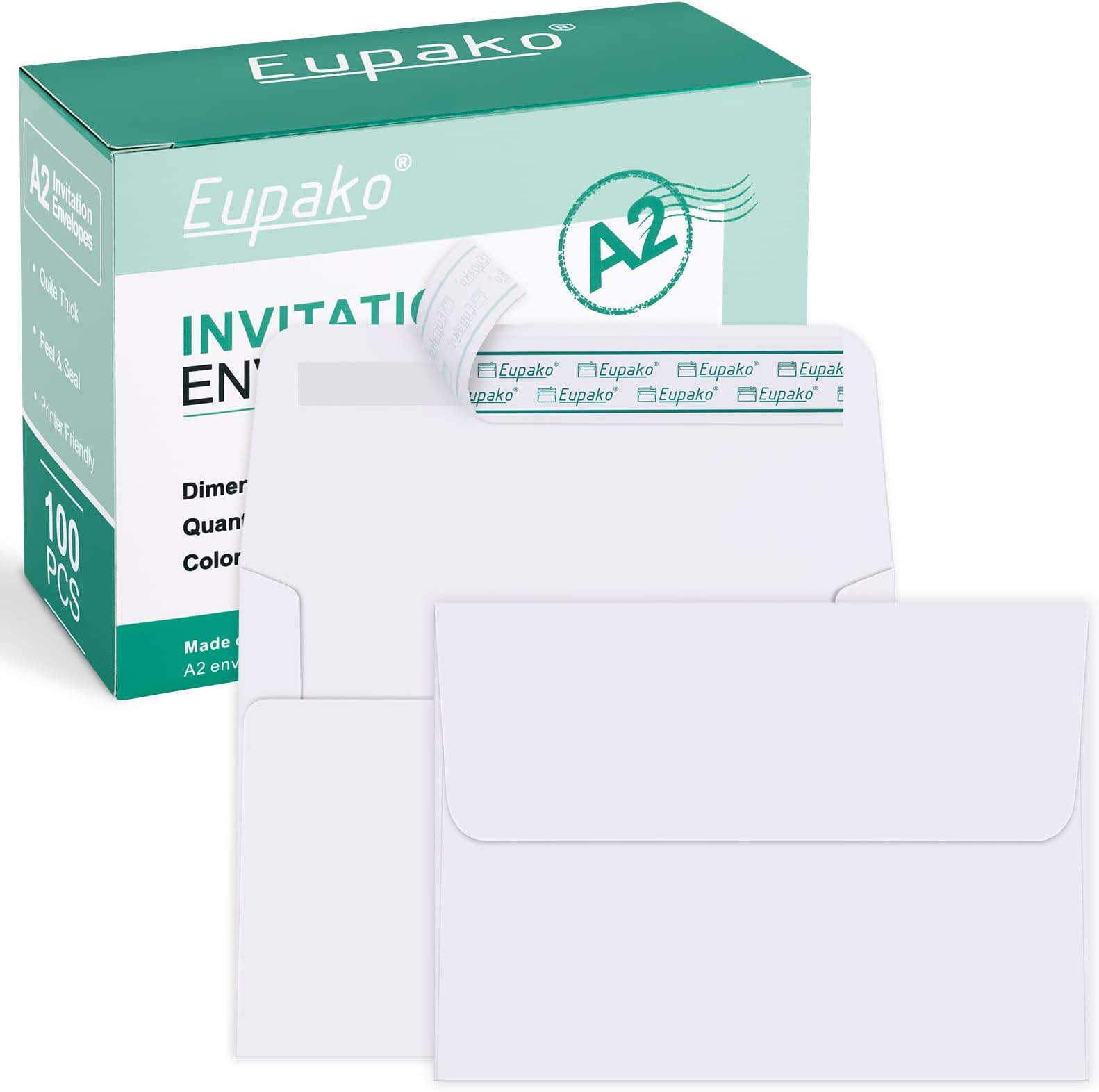 Eupako A2 White Paper Envelopes 100 Pack 4.375x5.75" Invitation Envelopes Self Seal for RSVP, Wedding, Thank you Notes, Greeting Cards, Photos, Announcements