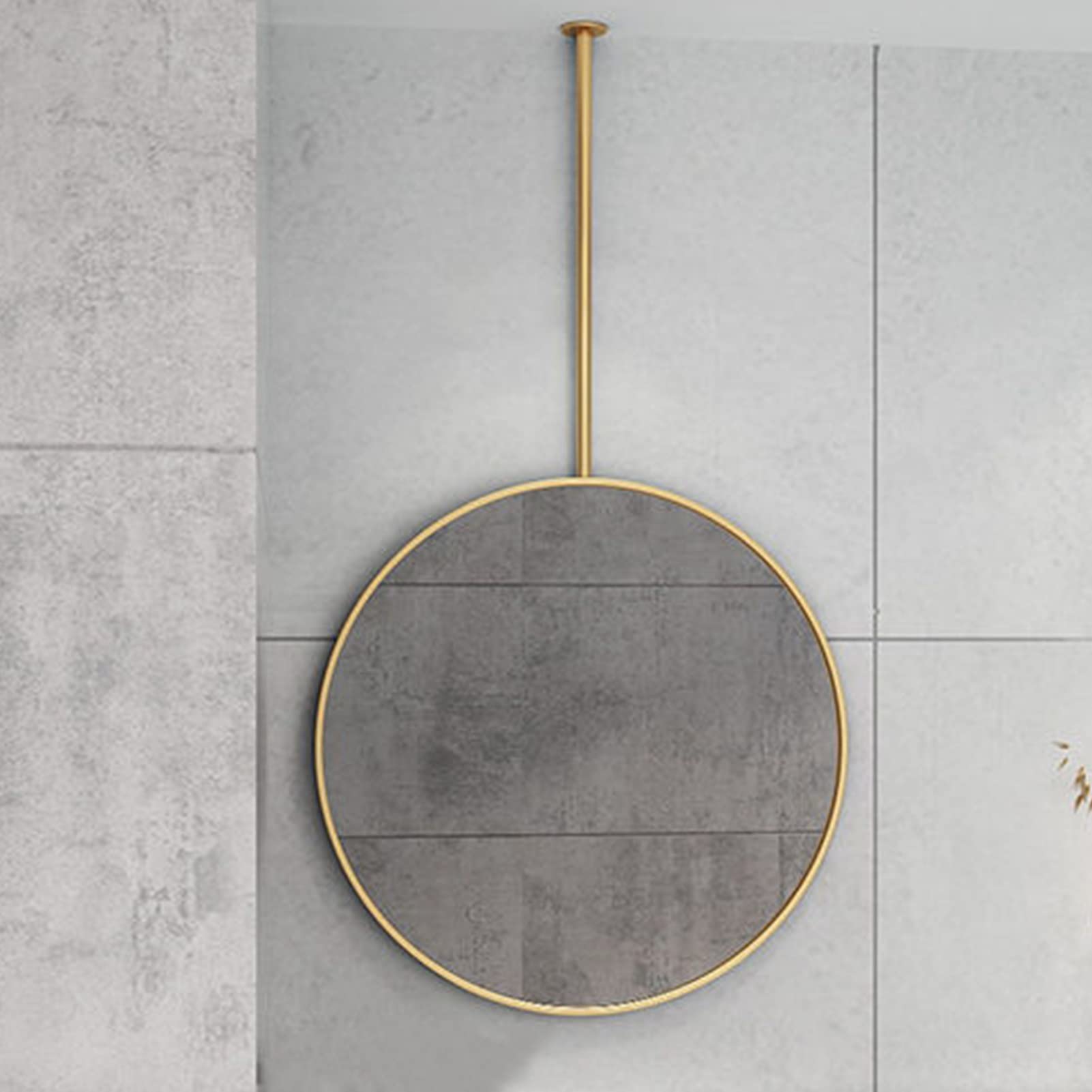 Miroir de salle de bain rond suspendu 60 cm flottant doré avec perche montée