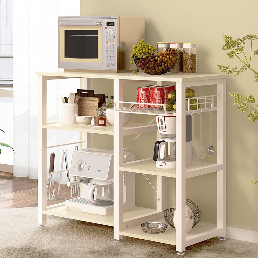 soges Meuble Rangement Desserte de Cuisine, Etagères de Cuisine pour Stockage, Étagère Four à Micro-Ondes Rack Etagères de Cuisine avec 3+3 Tablettes, 90 x 40 x 83 cm