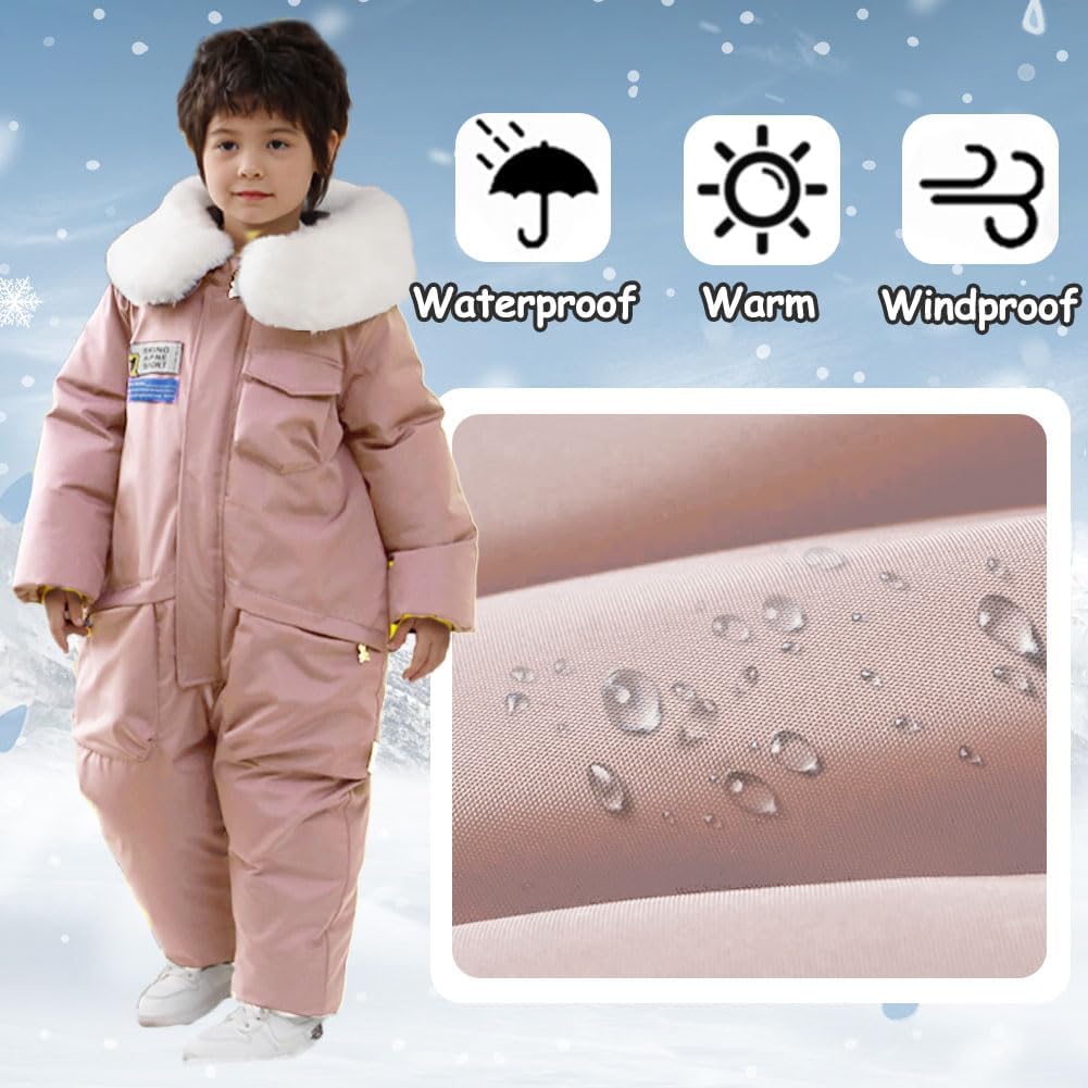 XIFAMNIY Girls Boys One Piece Snowsuits Overalls Ski Suits Waterproof Coats Jackets Jumpsuits for Winter 2T-5T Baby Toddler…