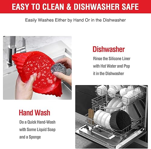 Miniatura 4 de Paquete de 2 forros de silicona para freidora de aire, antiadherentes, reutilizables, para cestas cuadradas y redondas de 5 a 6, 7, 8 cuartos de