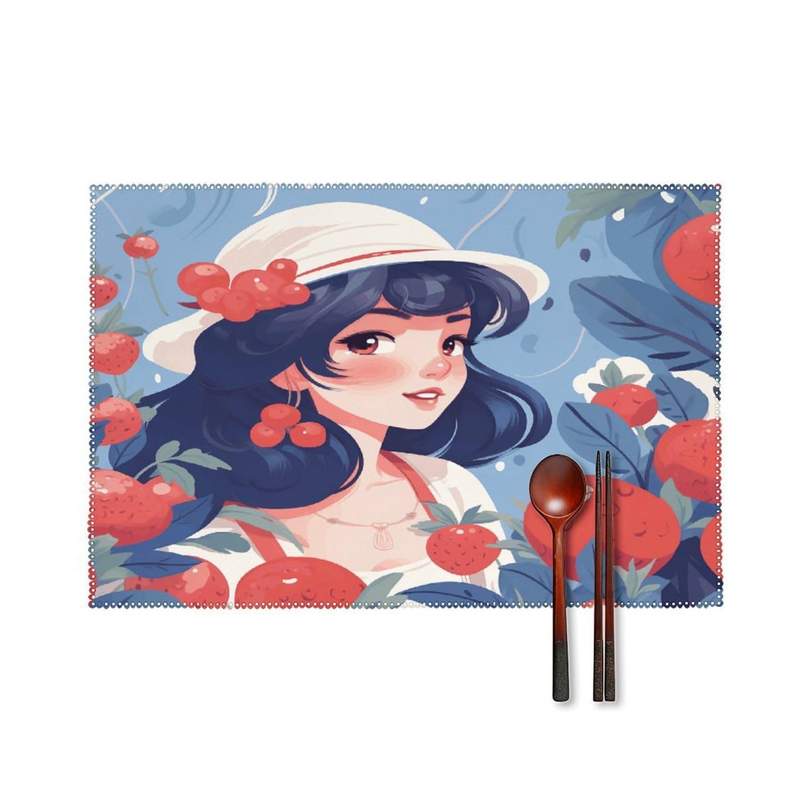 Fekiloot Girls Style And Red Berries Placemats Set Of 6,Table Mat