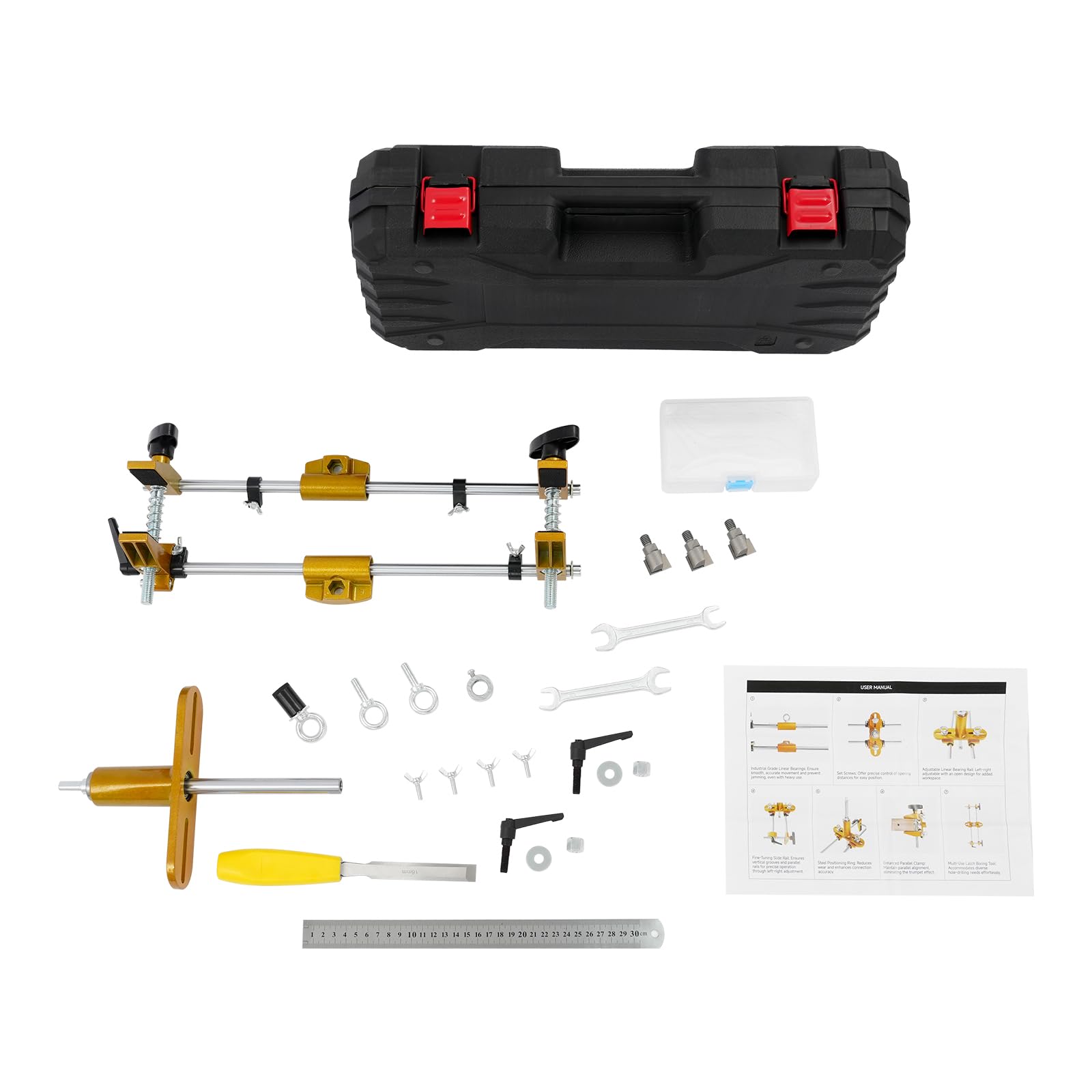 Set di apriscatole di precisione per porte in legno | 3 frese in acciaio al tungsteno (18/22/24 mm) | Regolabile per porte di spessore 3,5-10 cm | Include scatola e cuscinetti protettivi