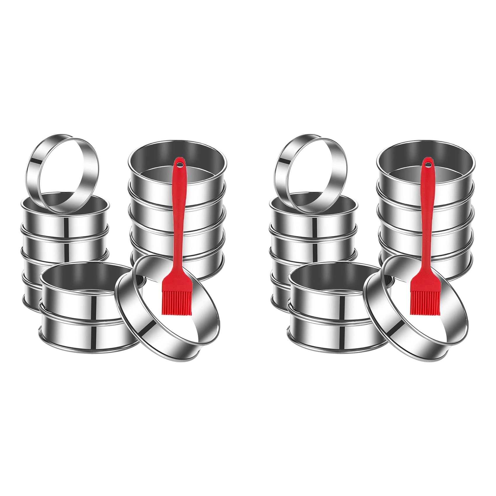 Hndhbfgrt 24Pack English Muffin Rings 3.15 Inch Crumpet Rings Stainless Steel Double Rolled Tart Rings, Cooking Pastry Ring Molds