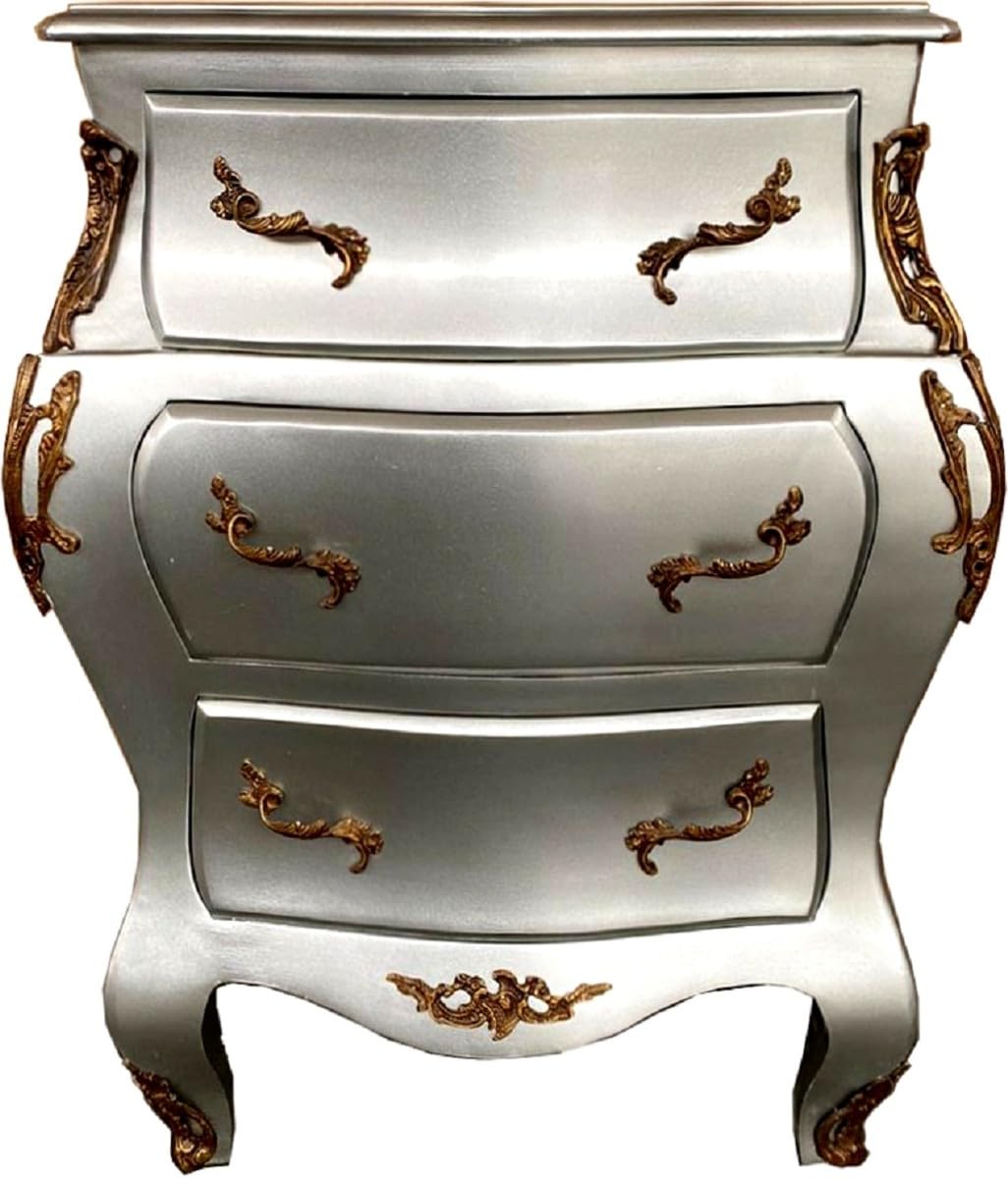 Casa Padrino Commode baroque en bois massif fait main avec 3 tiroirs Argenté/​laiton