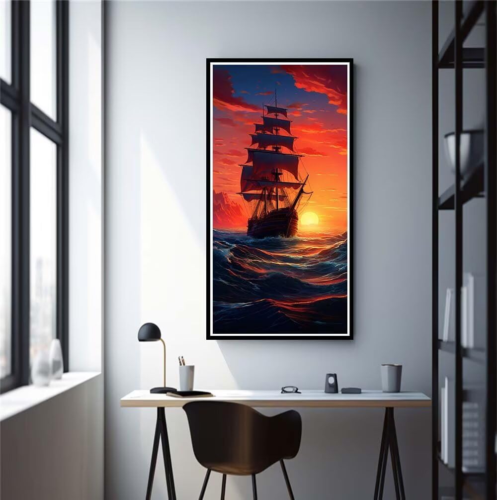 Diamond Painting Kits for Adults, 5D Diamond Art Sunset Sailboat 100x200cm, DIY Large Sea Dimond Art kits Adults, Full Drill Crystal Rhinestone Embroidery Canvas for Home Wall Decor (RD1014)