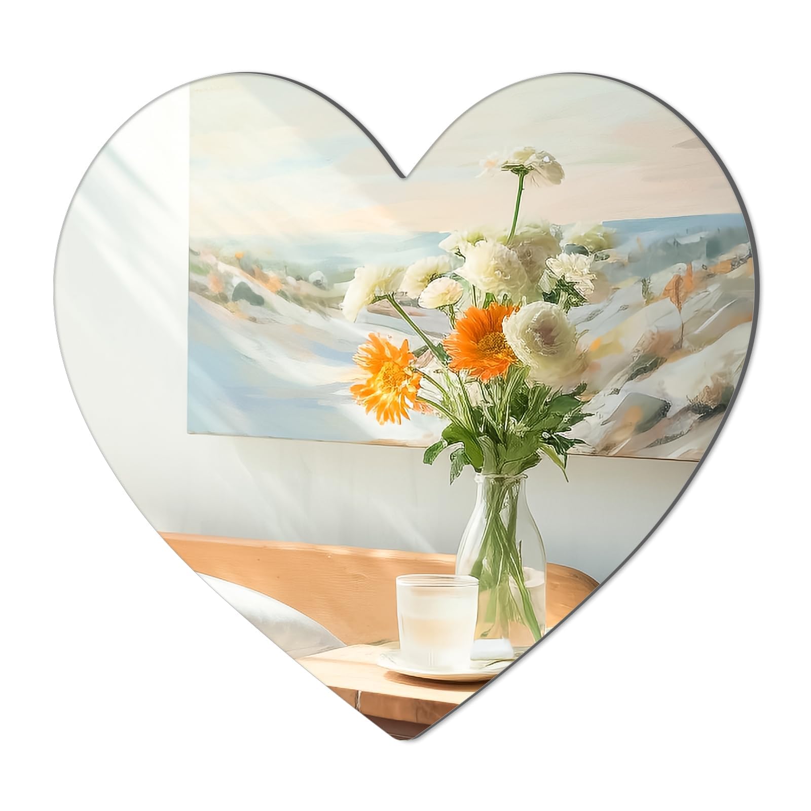 QEEYON Self-Adhesive Mirror 2mm Thickened Acrylic Mirror Tiles Wall Mirror Heart 31 x 29.5cm Flexible Mirror Sheets Non-Glass Mirrors for Bathroom, Bedroom, Door etc
