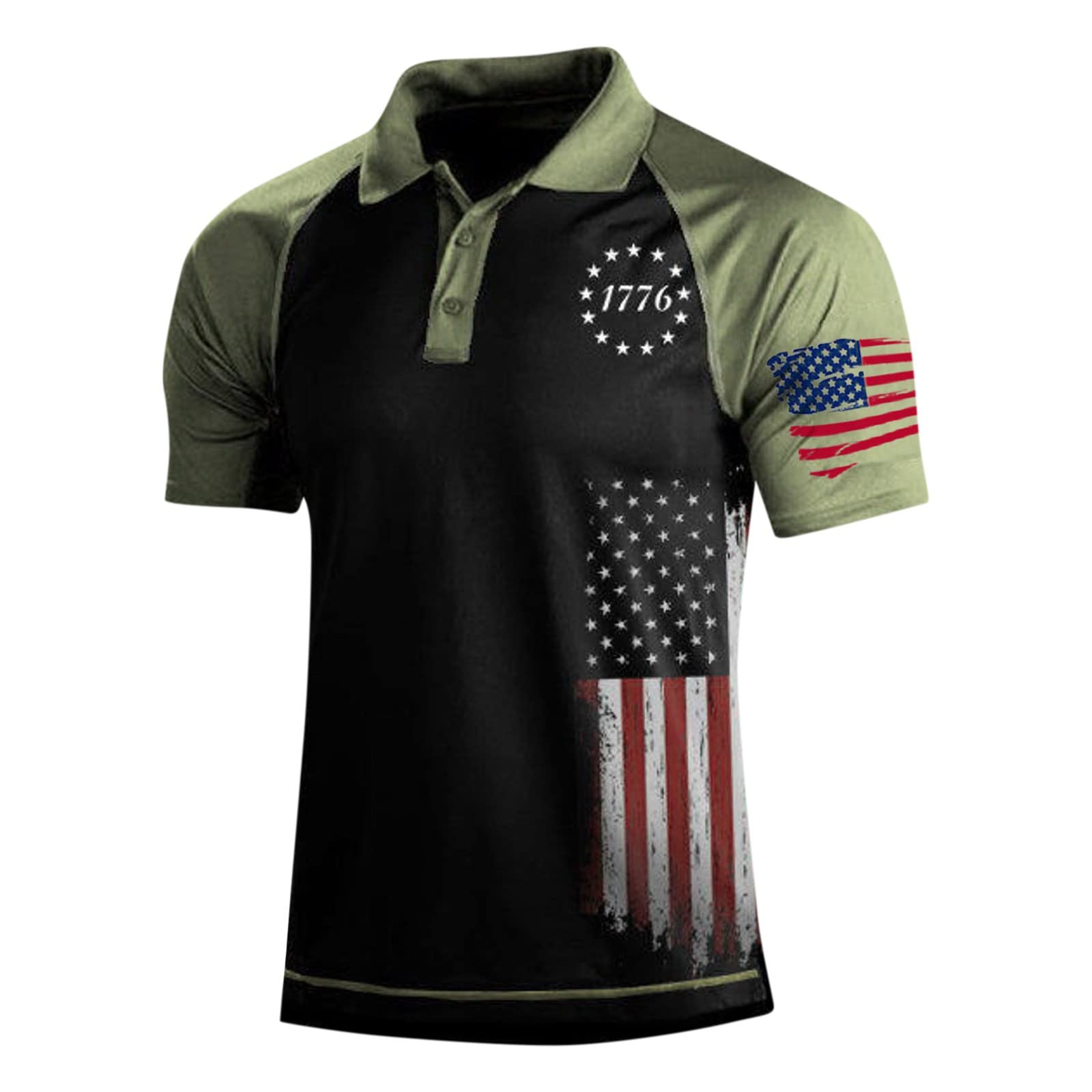 FlekmanArtSummer T Shirt for Men Retro Digital Print Lapel Outdoor Blouses European and American Short Sleeve Casual Tops
