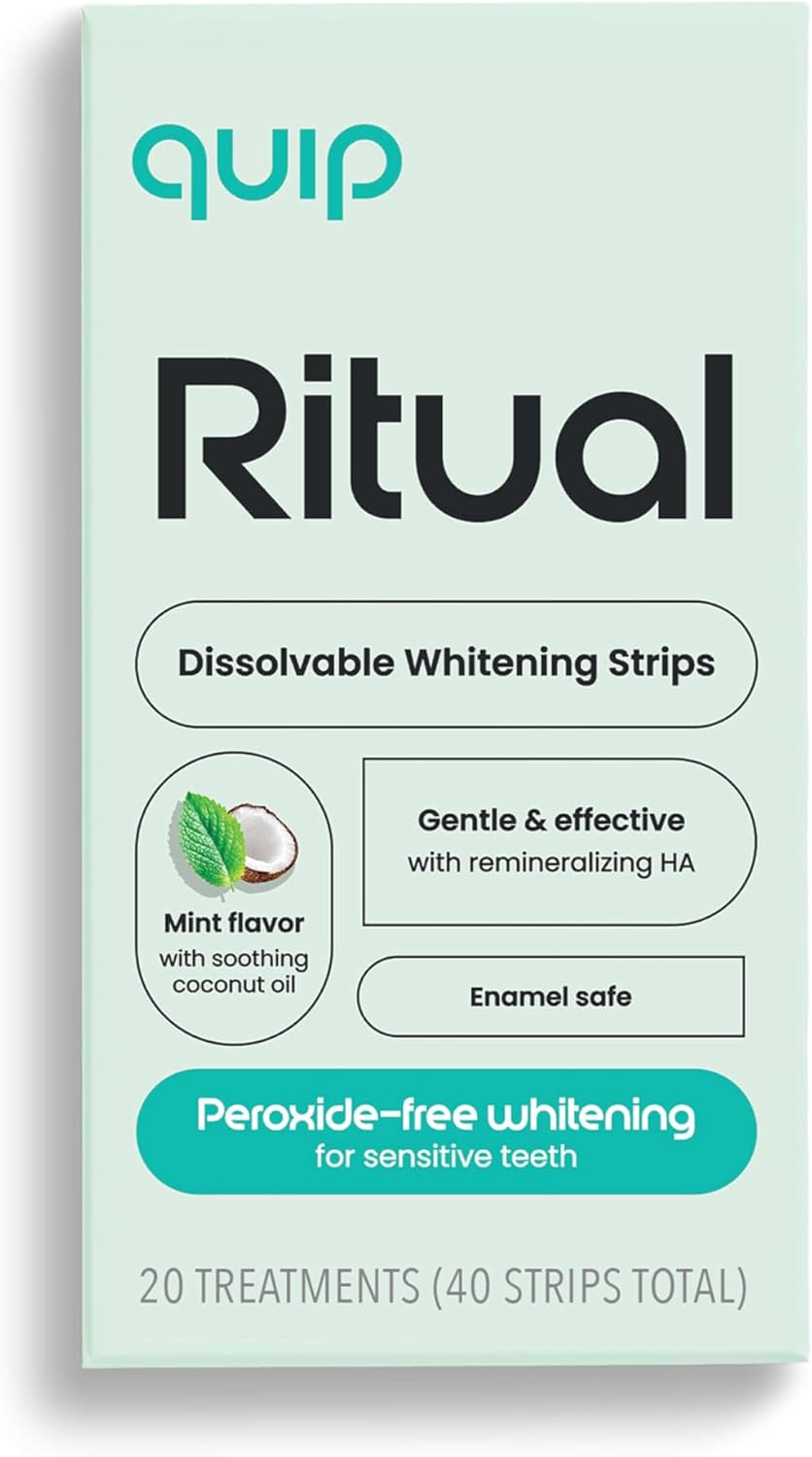 quip Ritual Dissolvable Teeth Whitening Strips, Peroxide-Free for Sensitive Teeth, Gentle 15-Minute Whitening, Mint Flavor with Coconut Oil, 40 Strips (20 Treatments)