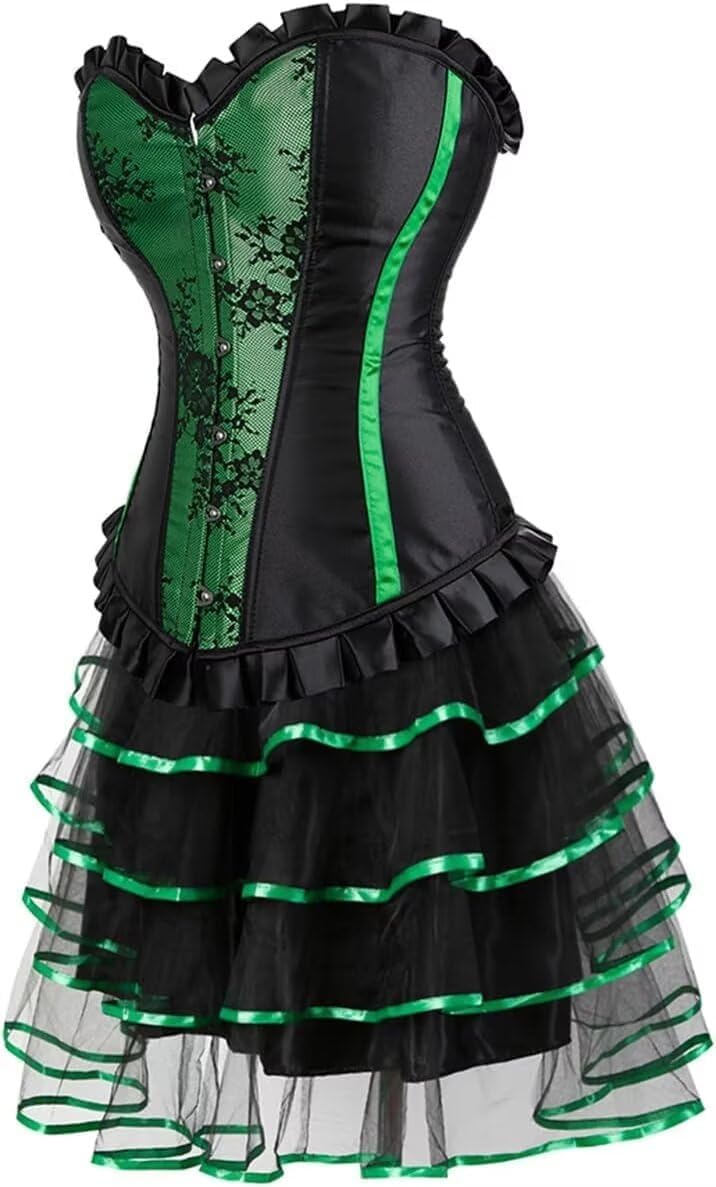 Jutrisujo Renaissance Corset Dress Women Lace pu Bustier Gothic Lingerie Plus Size