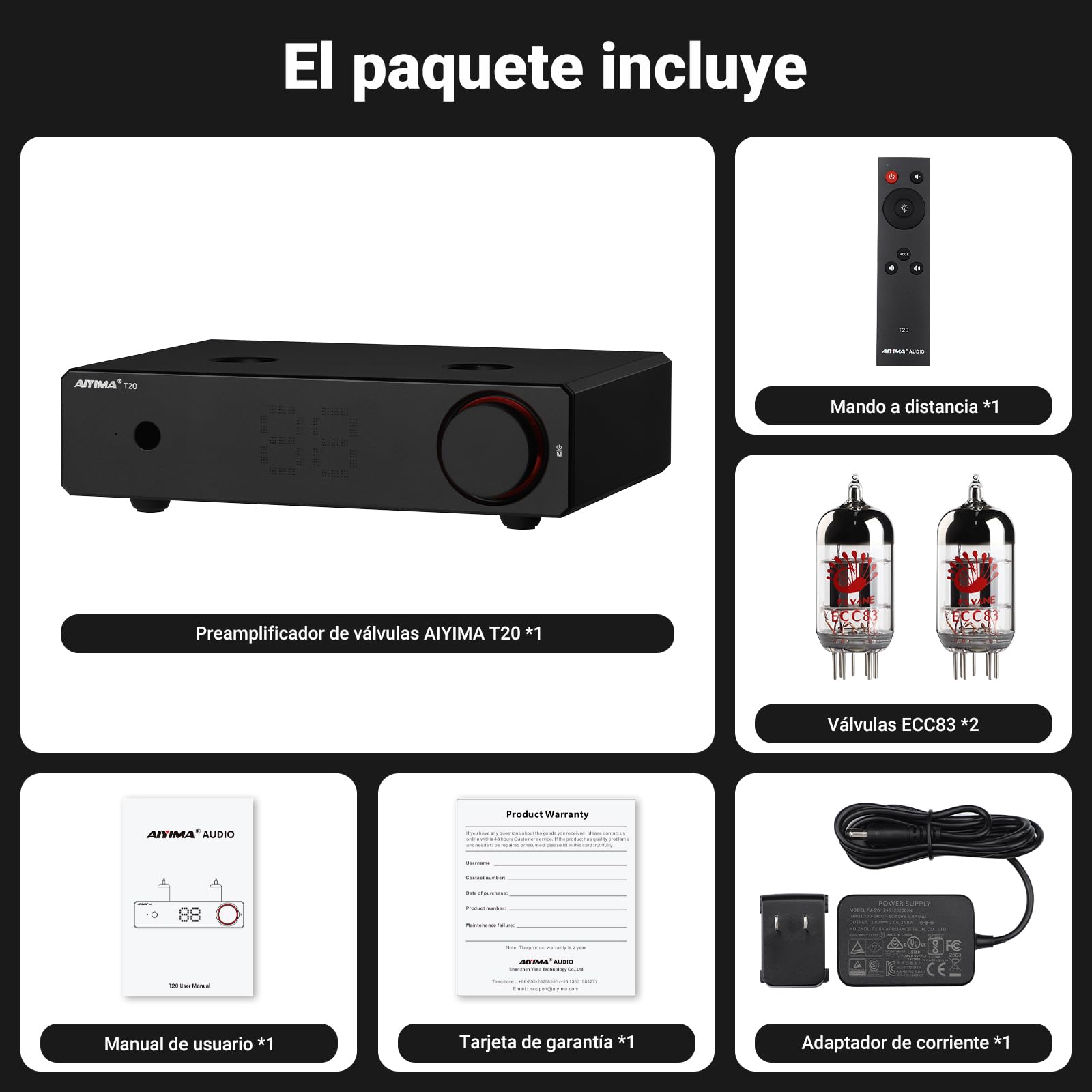 AIYIMA T20 Preamplificador de válvulas Totalmente balanceado LME49720 para HiFi Home Audio Preamplificador de minitubos de vacío con entradas y Salidas RCA y XLR y Salida de Disparo de 12 V