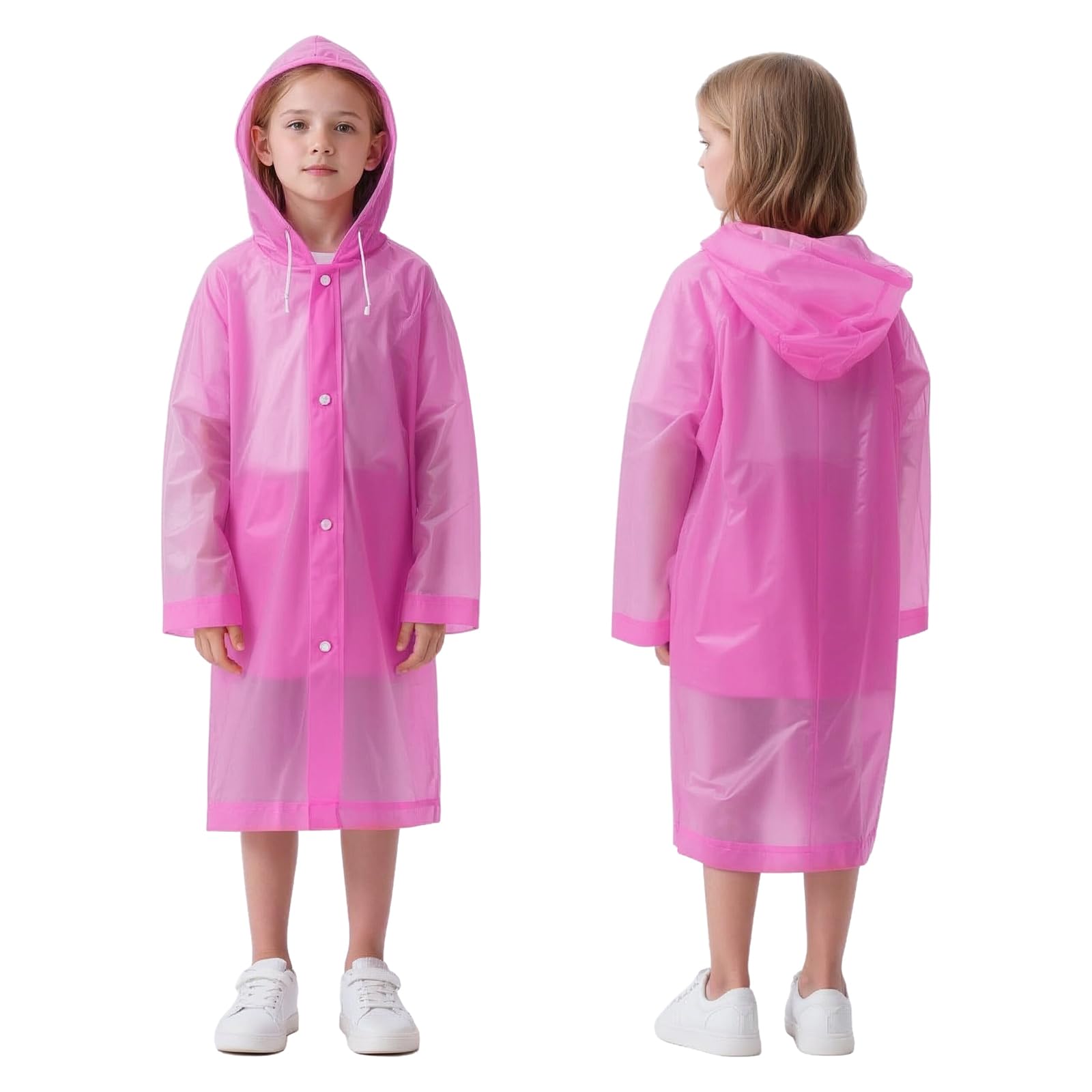 FACHOI Rain Coats for Kids, Waterproof Rain Poncho, EVA Clear Rain Poncho with Hood and Button, Portable Raincoat Rain Resistant Poncho for Camping, Emergency Situations, Travel F4-ETYY (Pink)